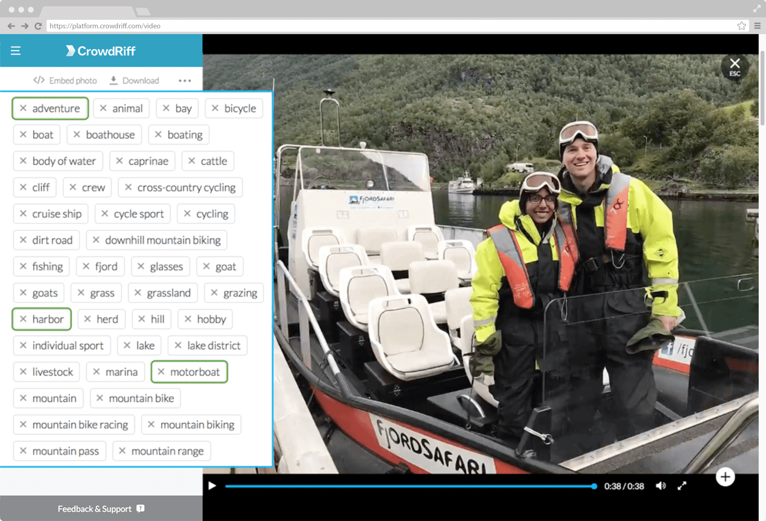 Screenshot of CrowdRiff platform showcasing image auto tagging
